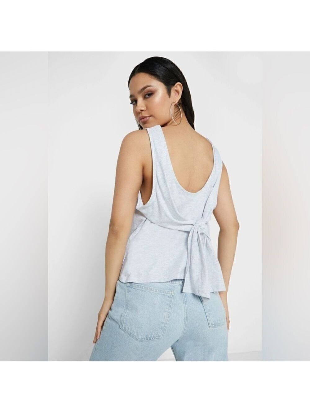 đť…şTOPSHOP Cropped Tank Top Ballet Wrap Gray Knitted Scoop Neck Size XS - Picture 2 of 13